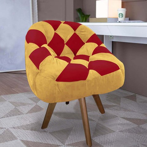 Poltrona Paloma Escritório Sala Giratória Madeira Suede Mostarda e Suede Vermelho - Dominic Decor