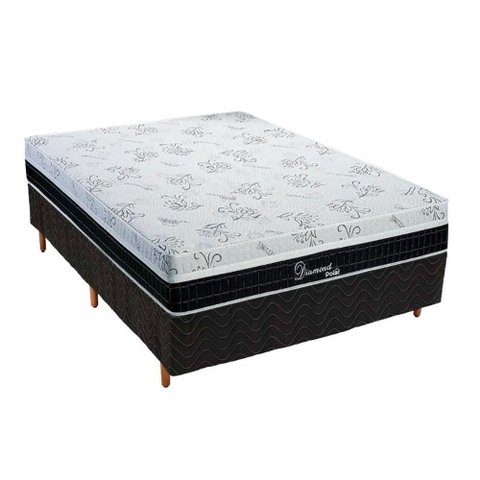 Conjunto Box Casal: Colchão Molas Polar Ensacadas Diamond + Base Crc Rústico Black (138x188)