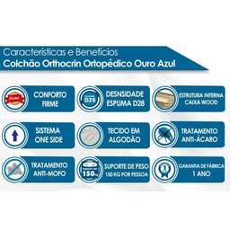 Colchão Solteiro Orthocrin Ortopédico Orthoclínico Ouro Azul 88x188x24 - - 2