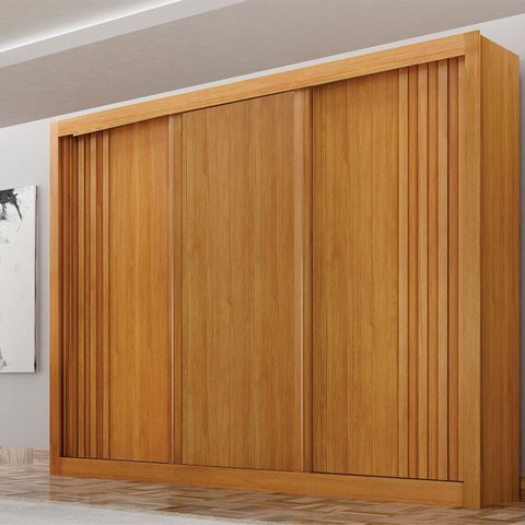 Guarda-Roupa 3 Portas Portas Ripadas Milano MDF Marrom/Cinamomo
