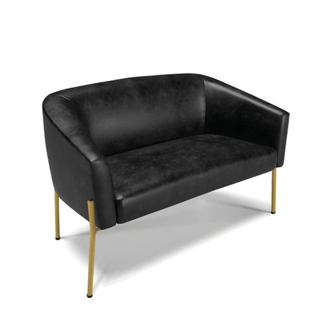 Sofá Namoradeira 2 Lugares Pé de Ferro Dourado Stella Corano Preto D03 - D'Rossi