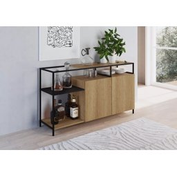 Cristaleira York Estilo Industrial 93cm 02 Portas 01 Gaveta 27897 Artesano - Hanover/preto - 1