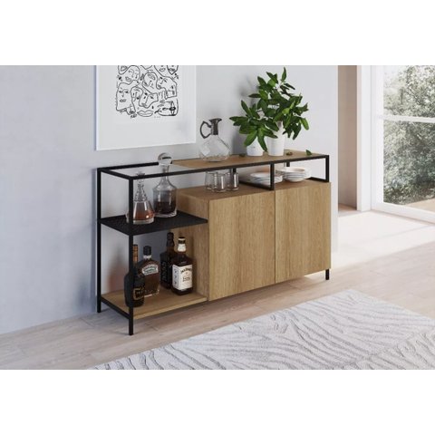 Cristaleira York Estilo Industrial 93cm 02 Portas 01 Gaveta 27897 Artesano - Hanover/preto