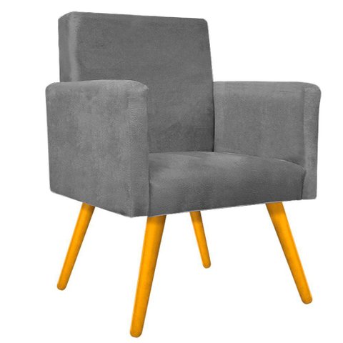 Poltrona Iza Decorativa Pés Palito para Sala Escritório Suede Cinza - Bela Móveis