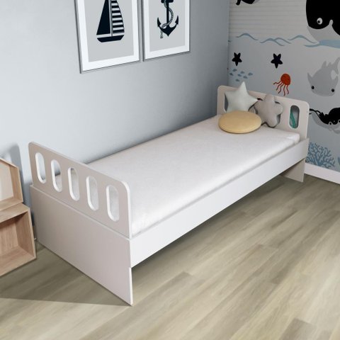 Cama Solteiro Mdf Bp Branco com Cabeceira Megamobilia