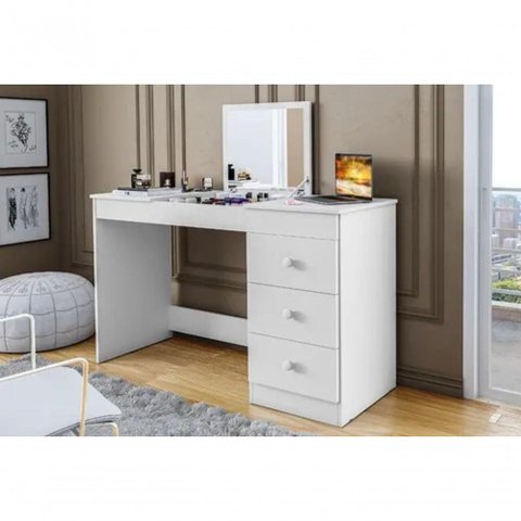 Escrivaninha Penteadeira Isadora 3 Gavs  Branco Acetinado