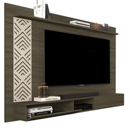 Painel de Tv até 60 Suspenso para Sala com Nicho Prateleira Roma:castanho Off White - 2