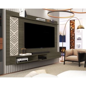 Painel de Tv até 60 Suspenso para Sala com Nicho Prateleira Roma:castanho Off White