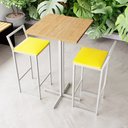 Ver imagem 1 de Conjunto Mesa Alta Bar Bistrô Quadrada Pinus 2 Banquetas Confort Estofado White Don Castro