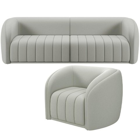 Kit Sofá 5 Lugares para Sala 332cm com 01 Poltrona Lazio M03 Veludo Creme - Lyam Decor