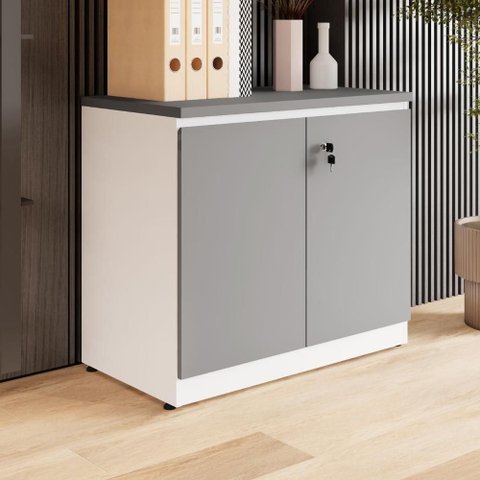Armário Baixo para Escritório e Home Office Travamento com Chave 2 Portas 1 Prateleira MDP 80cm