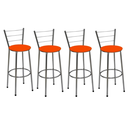 Ver imagem 1 de Kit 4 Banquetas Altas Cromada com Encosto Assento Laranja
