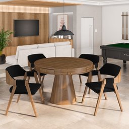 Conjunto Mesa de Jogos Carteado Bellagio Tampo Reversível e 4 Cadeiras Madeira Poker Base Cone Velud - 7