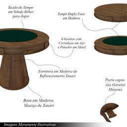 Conjunto Mesa de Jogos Carteado Bellagio Tampo Reversível e 4 Cadeiras Madeira Poker Base Cone Velud - 3