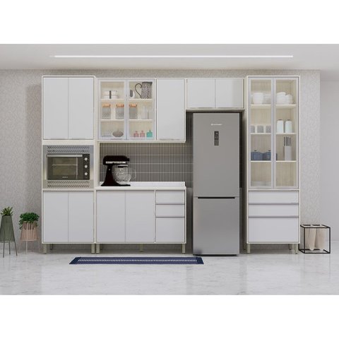 Cozinha Modulada Compacta 5 Peças com Vidro e Tampo Art Luciane Móveis