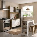 Ver imagem 2 de Armário de Cozinha com Bancada Americana Mesa Gourmet Azaleia e Bologna Mel/Branco/Marrom - Mademó