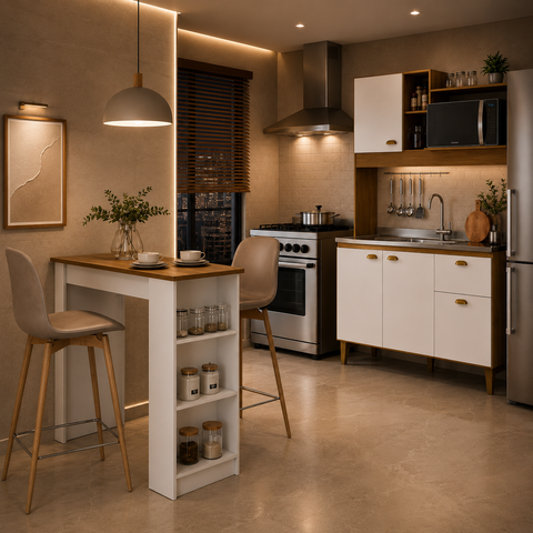 Kit Cozinha Compacta com Bancada Americana Branco/Mel - Mademóvel