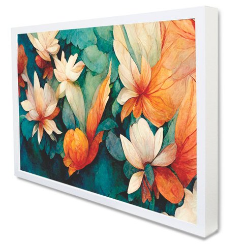 Quadro Decorativo Caixa Alta com Vidro Floral Primavera  TaColado Moldura Branca 90 x 60cm
