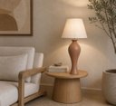 Ver imagem 2 de Abajour Califórnia Grande c/ Cúpula Tecido Decorativo de Cerâmica para Sala e Mesa Mocha Mousse