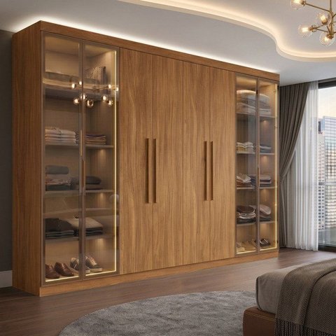 Guarda-Roupa Casal 8 Portas com 4 Portas Reflecta com LED Paris