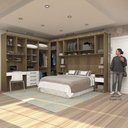 Ver imagem 3 de Quarto de Canto Casal com Guarda Roupas Cabeceira e Bancada Home Office Paris Luciane Móveis