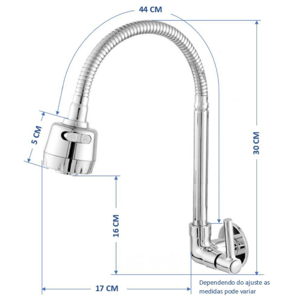 Torneira Parede Tubo Gourmet Flexível Cromada 32cm - 4