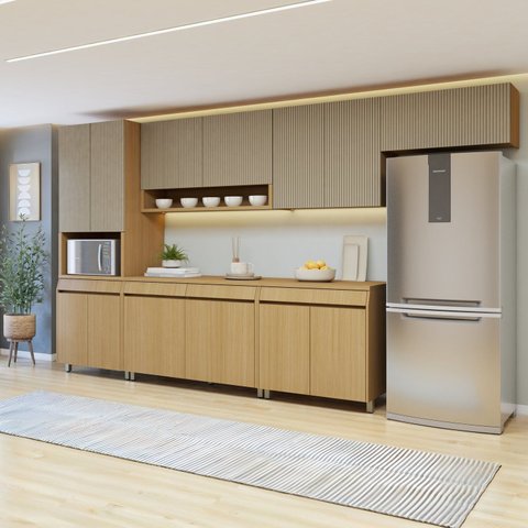 Cozinha Completa Modulada 6 Peças 13 Portas 6 Gavetas 100% MDF Simone Mendes Marrom/Carvalho/Greige