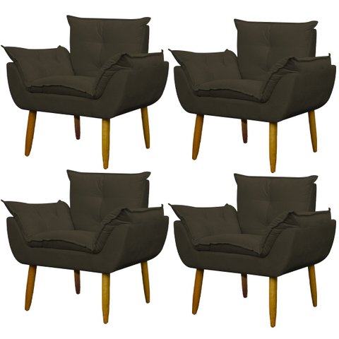 Kit 4 Poltronas Decorativa Sala e Quarto Opala Suede Herrero:marrom