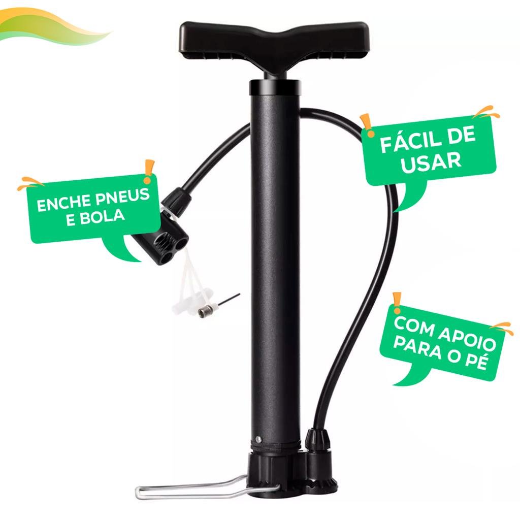 Bomba de Ar para Encher Pneu de Bicicleta e Bola com Adaptador 3 Bicos - 3