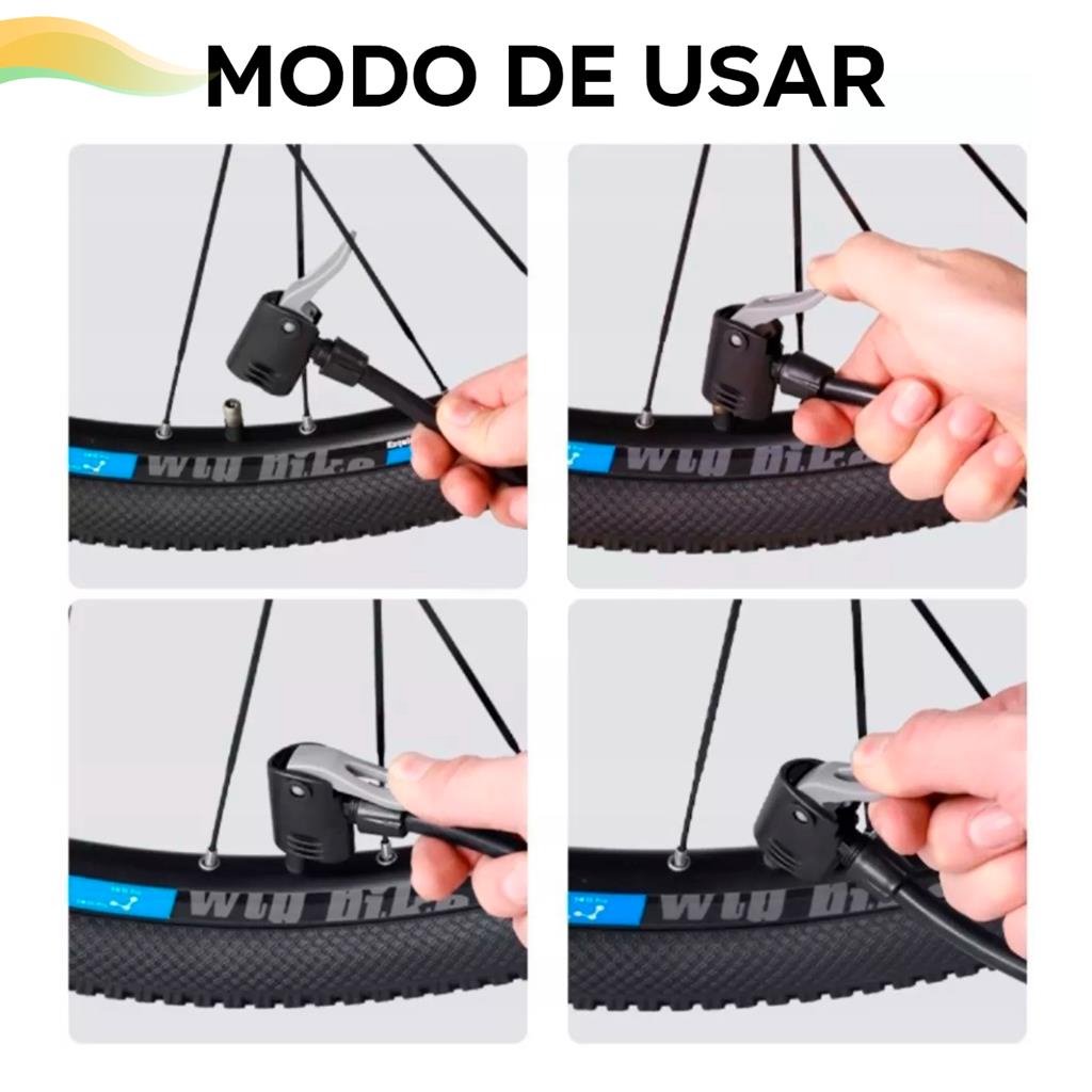 Bomba de Ar para Encher Pneu de Bicicleta e Bola com Adaptador 3 Bicos - 4