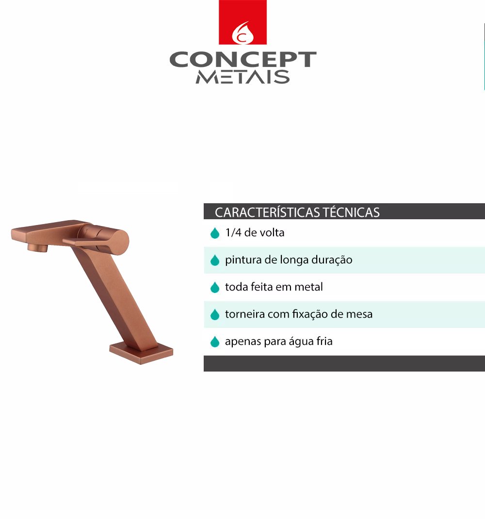 Torneira Luxo para Banheiro Requinte Rosê Fosco Concept Metais 81017 - 5