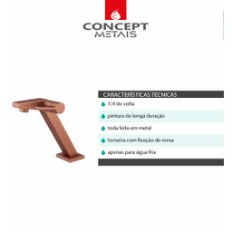 Torneira Luxo para Banheiro Requinte Rosê Fosco Concept Metais 81017 - 5