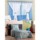 Ver imagem 1 de Cortina Juvenil Quarto Menino e Colcha Matelada Foguete - Azul