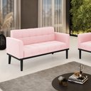 Ver imagem 2 de Poltrona Namoradeira Decorativa Karen Pés Fixo em Madeira Preto Suede Rosa Bebê G19 - Gran Belo