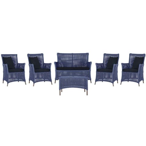 Jogo Sofá 4 Poltronas e Mesa Igapó Marrom E12 Trama Original Azul