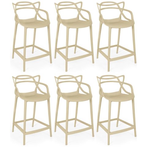 Kit 6 Banquetas Média Allegra 66cm Design Cozinha/bancada - Nude