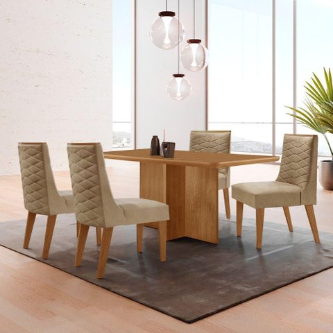 Mesa Olimpia 120 Mdf Canto Copo e com 4 Cadeiras Safira Turim 07/naturalle/naturalle