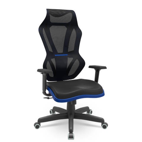 Cadeira Escritório Presidente Gamer Vizon Dz Plaxmetal Relaxsystem Preta/azul