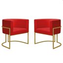 Ver imagem 1 de Kit 2 Poltronas Reforçada Decorativa Sala Nayara Base Ferro Dourado Suede Vermelho
