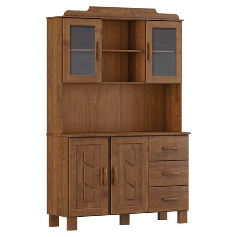 Cristaleira 4 Portas 3 Gavetas com Aplique 122 Cm 1279 Castanho Milani Store
