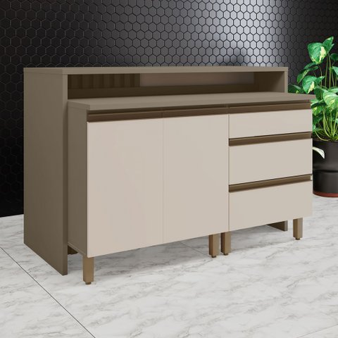 Bancada de Cozinha Kit Ilha Gourmet Connect 2 Portas 3 Gavetas Ripado Duna/cristal - Henn