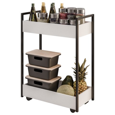 Carrinho Gourmet de Apoio Industrial 2 Prateleiras Sara M24 Branco/preto - Mpozenato