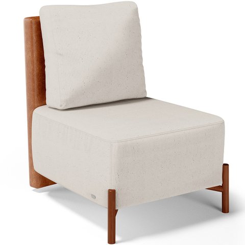 Poltrona Decorativa Sala de Estar Living Pés Madeira Hungria L02 Couríssimo Camel Linho Cru - Lyam L