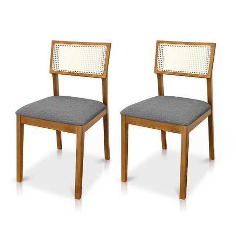 Kit 02 Cadeiras de Jantar e Living Millie com Tela Natural Estofada Linho - Desk Design