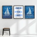 Ver imagem 1 de Kit 3 Quadros Arte Nautica Azul - Família 45x34cm:moldura Preta