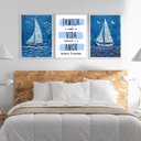 Ver imagem 2 de Kit 3 Quadros Arte Nautica Azul - Família 45x34cm:moldura Preta