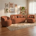 Ver imagem 1 de Namoradeira e 2 Poltronas Orgânica Chloe Boucle Terracota com Almofada Plumante - Arkell
