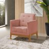 Poltrona Esmeralda Tecido Veludo Rosa Claro Base Madeira Maciça Natural - 1