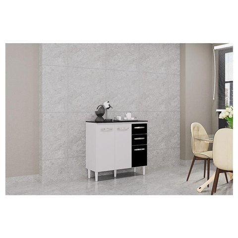 Balcão de Cozinha Ambiente Isadora Branco Preto - Poquema