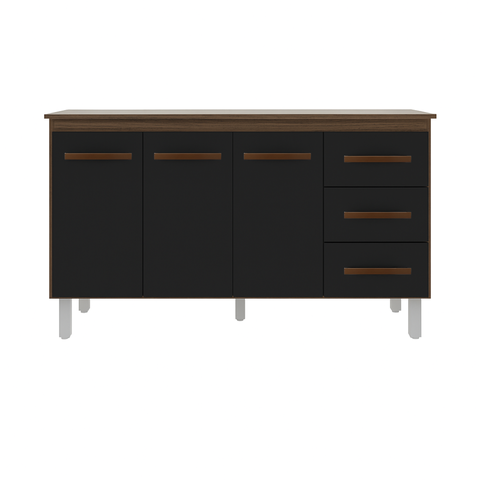 Kit Balcão Gabinete 138cm Carina Savana/preto com Tampo 140cm Savana